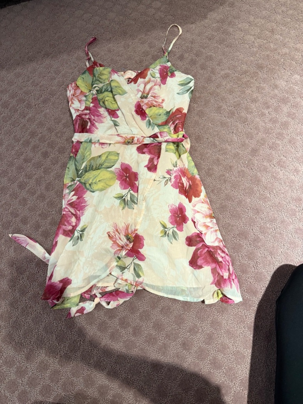 Lulu's Pink Floral Wrap Mini Dress - Picture 2 of 4